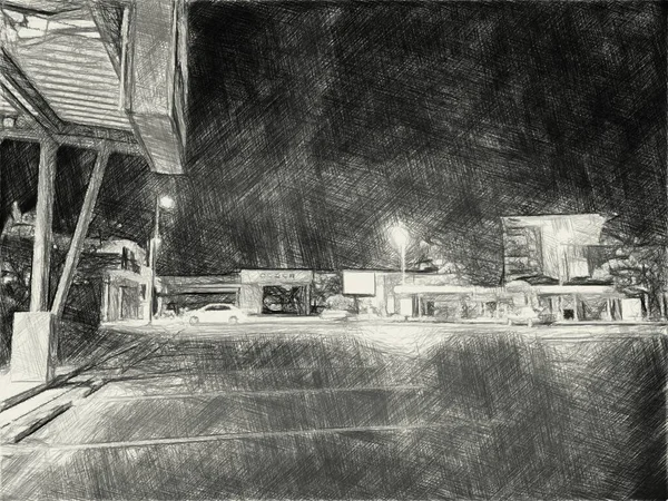 Gece Şehrinin Siyah Beyaz — Stok fotoğraf