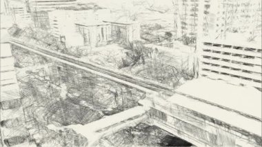 şehir manzarası arka planında siyah ve beyaz