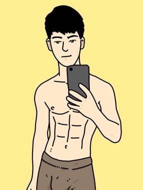 Sarı arka planda sevimli bir adam çizgi filmi