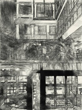 Bina arka planında siyah beyaz