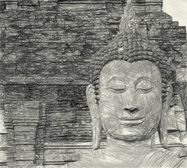 Schwarz Weiß Zeichnung Der Buddha Statue — Stockfoto