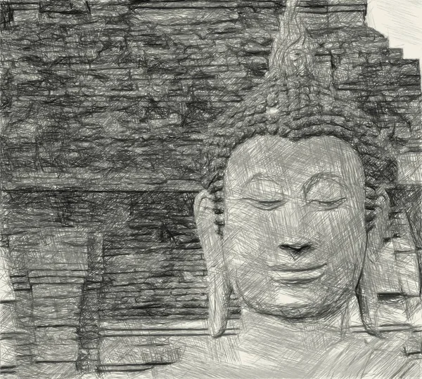 Dessin Art Noir Blanc Statue Bouddha — Photo