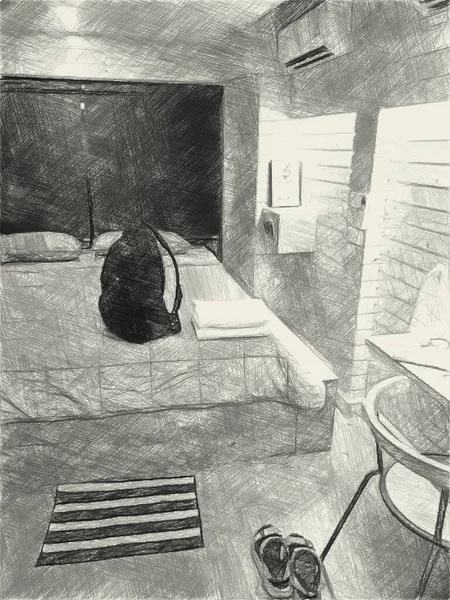 Black White Bedroom — Stock Photo, Image