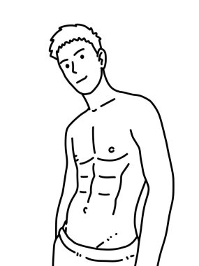 Siyah ve beyaz renkli yakışıklı adam çizgi filmi.