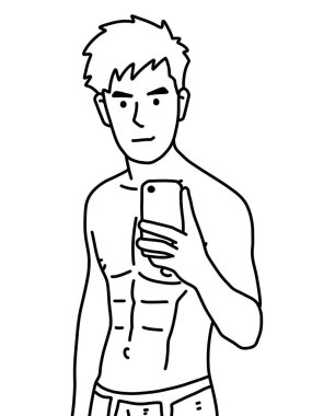 Siyah ve beyaz renkli yakışıklı adam çizgi filmi.