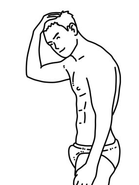 Siyah ve beyaz renkli yakışıklı adam çizgi filmi.