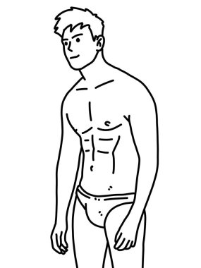 Siyah ve beyaz renkli yakışıklı adam çizgi filmi.