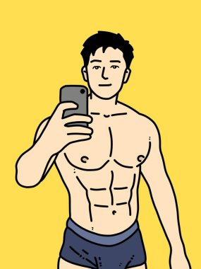 Sarı arka planda sevimli bir adam çizgi filmi