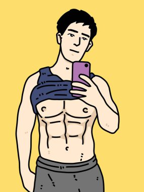 Sarı arka planda sevimli bir adam çizgi filmi