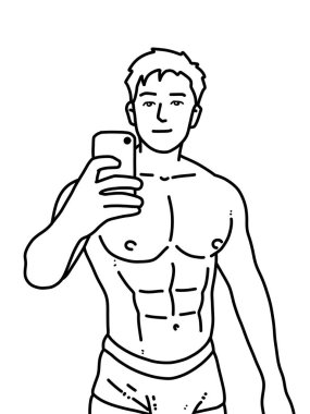 Siyah ve beyaz renkli yakışıklı adam çizgi filmi.