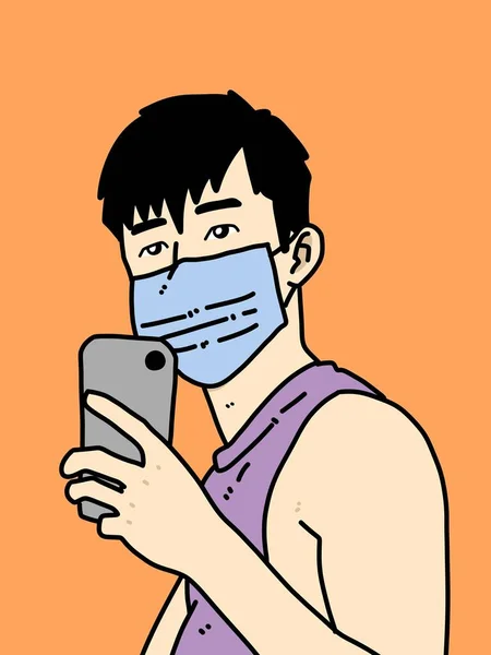 オレンジを背景にした可愛い男漫画 — ストック写真