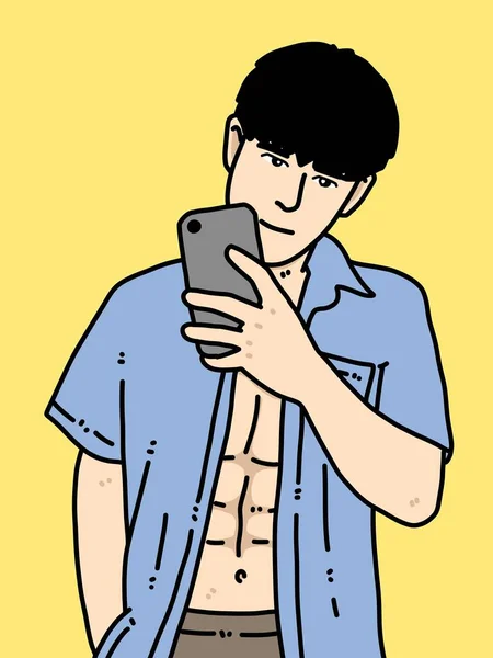 黄色の背景のかわいい男漫画 — ストック写真