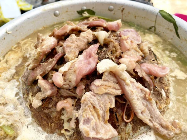 Thai Style Pork Pan Bbq Grill Vegetable Soup — Stock Fotó