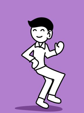 Mor arka planda sevimli bir adam çizgi filmi