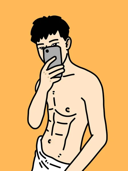 オレンジを背景にした可愛い男漫画 — ストック写真