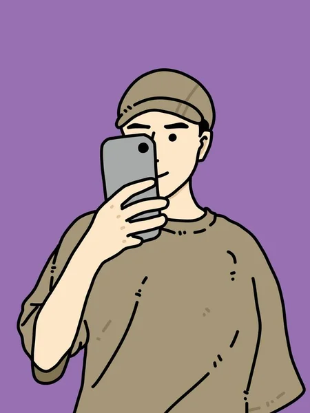 紫色背景的可爱男人卡通片 — 图库照片