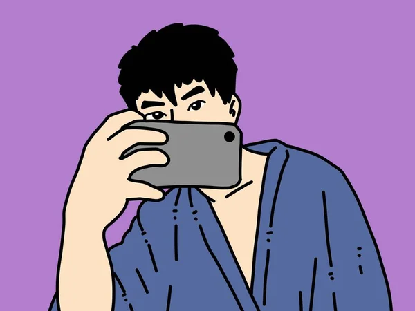 紫を背景にした可愛い男漫画 — ストック写真