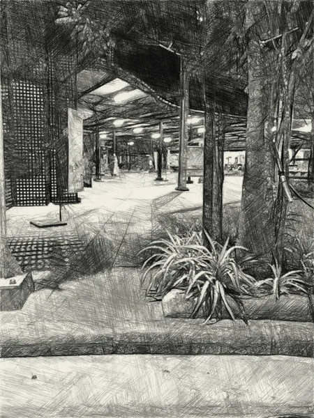 Gece bahçesinin siyah ve beyazı