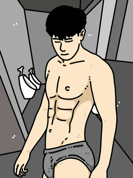厕所里可爱的男人漫画 — 图库照片