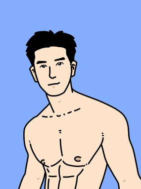 Mavi arka planda sevimli bir adam çizgi filmi