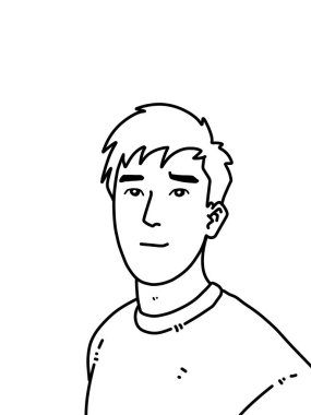 Siyah ve beyaz renkli yakışıklı adam çizgi filmi.