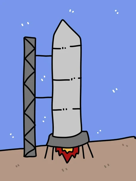 Roket Fırlatıcıda Roket Çizgi Filmi — Stok fotoğraf