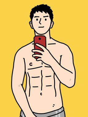 Sarı arka planda sevimli bir adam çizgi filmi