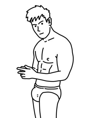 Siyah ve beyaz renkli yakışıklı adam çizgi filmi.