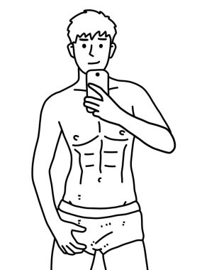 Siyah ve beyaz renkli yakışıklı adam çizgi filmi.