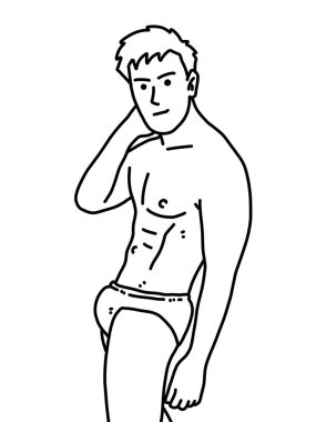 Siyah ve beyaz renkli yakışıklı adam çizgi filmi.