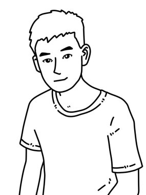 Siyah ve beyaz renkli yakışıklı adam çizgi filmi.