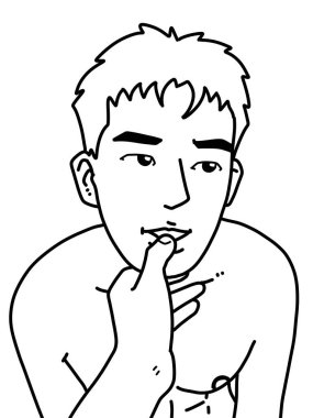 Siyah ve beyaz renkli yakışıklı adam çizgi filmi.