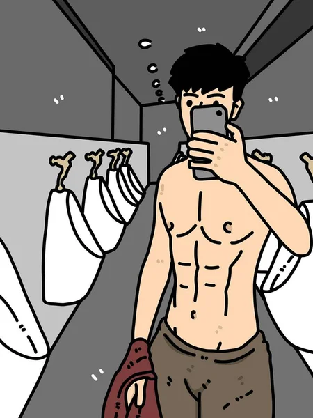 トイレで可愛い男漫画 — ストック写真