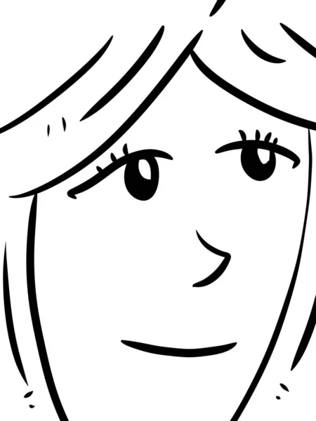 Black White Cute Woman Face Cartoon — Stock Photo, Image