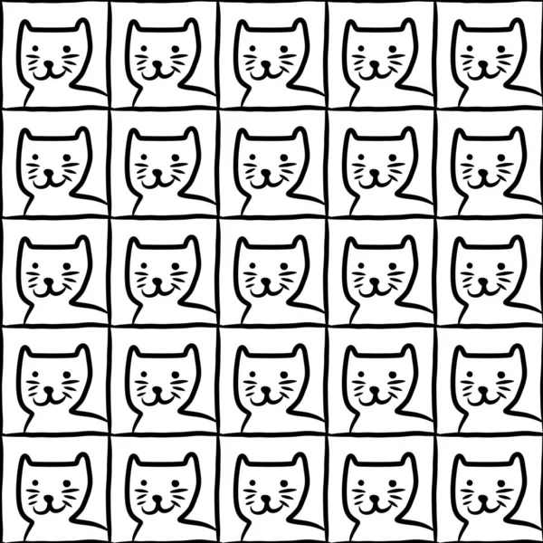 可爱猫卡通画无缝图案 — 图库照片
