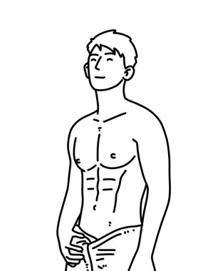 Siyah ve beyaz renkli yakışıklı adam çizgi filmi.