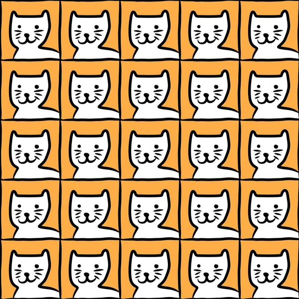Bezproblemowy Wzór Ładny Kot Kreskówka — Zdjęcie stockowe