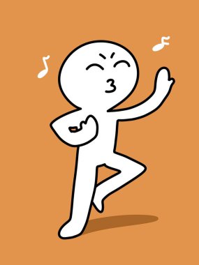 Turuncu arka planda sevimli bir adam çizgi filmi.