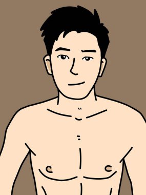 Kahverengi arka planda sevimli erkek çizgi filmi