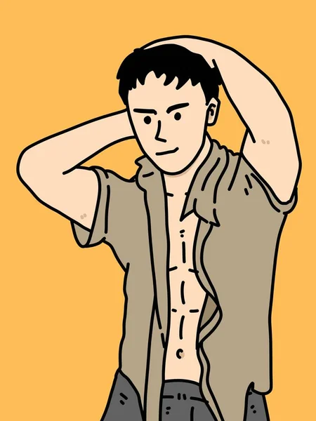 Niedlicher Mann Karikatur Auf Orangefarbenem Hintergrund — Stockfoto