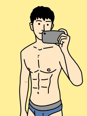 Sarı arka planda sevimli bir adam çizgi filmi