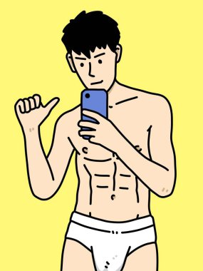 Sarı arka planda sevimli bir adam çizgi filmi