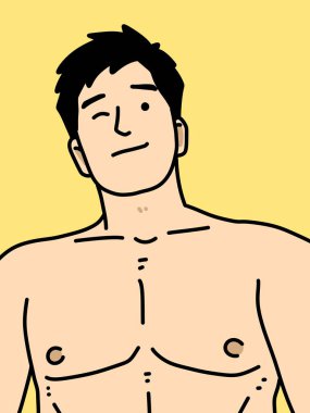 Sarı arka planda sevimli bir adam çizgi filmi