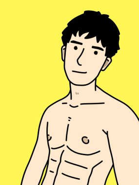 Sarı arka planda sevimli bir adam çizgi filmi