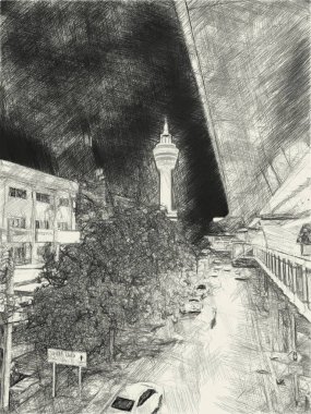 Gece şehir arka planında siyah beyaz