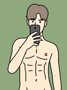 Yeşil arka planda sevimli bir adam çizgi filmi