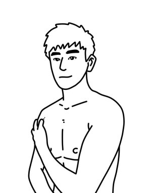 Siyah ve beyaz renkli yakışıklı adam çizgi filmi.