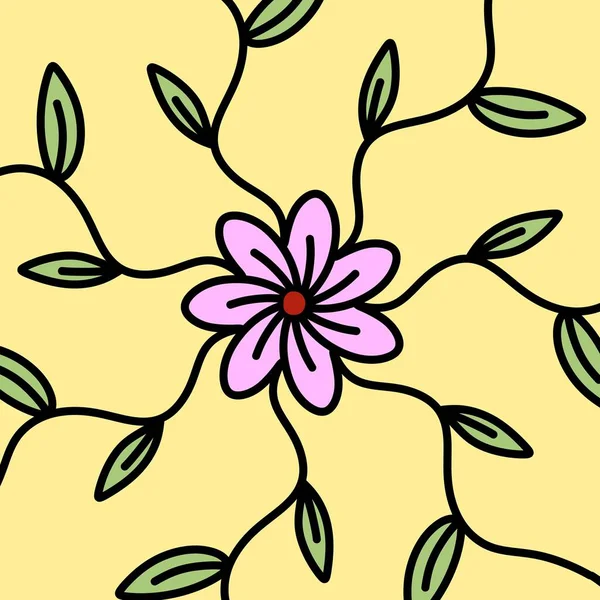 Sztuka Kwiat Kreskówka Żółtym Tle — Zdjęcie stockowe