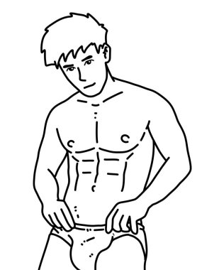 Siyah ve beyaz renkli yakışıklı adam çizgi filmi.