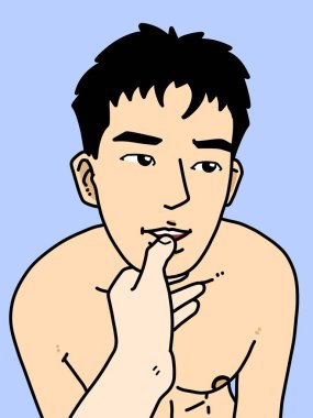 Mavi arka planda sevimli bir adam çizgi filmi